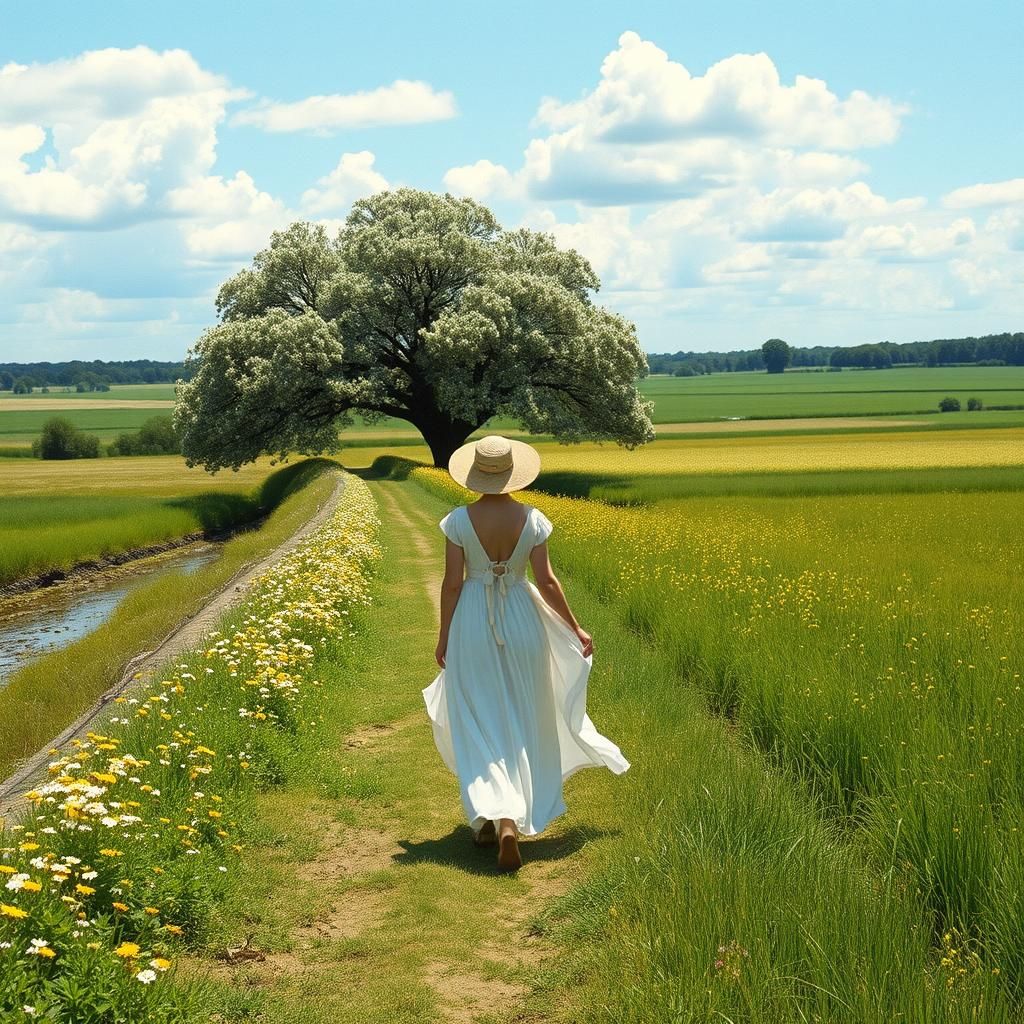 Woman Walks Path to Fruit Tree on Film