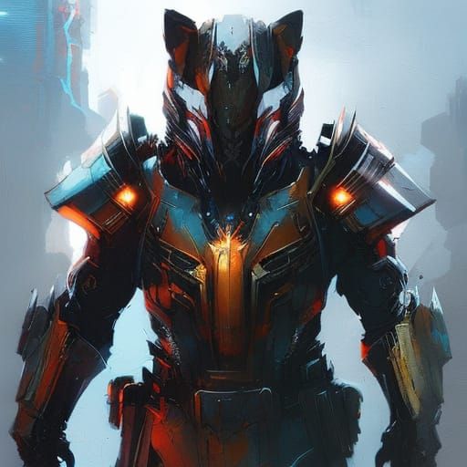 Snow Wolf in Nanotech Armor: Digital Portrait