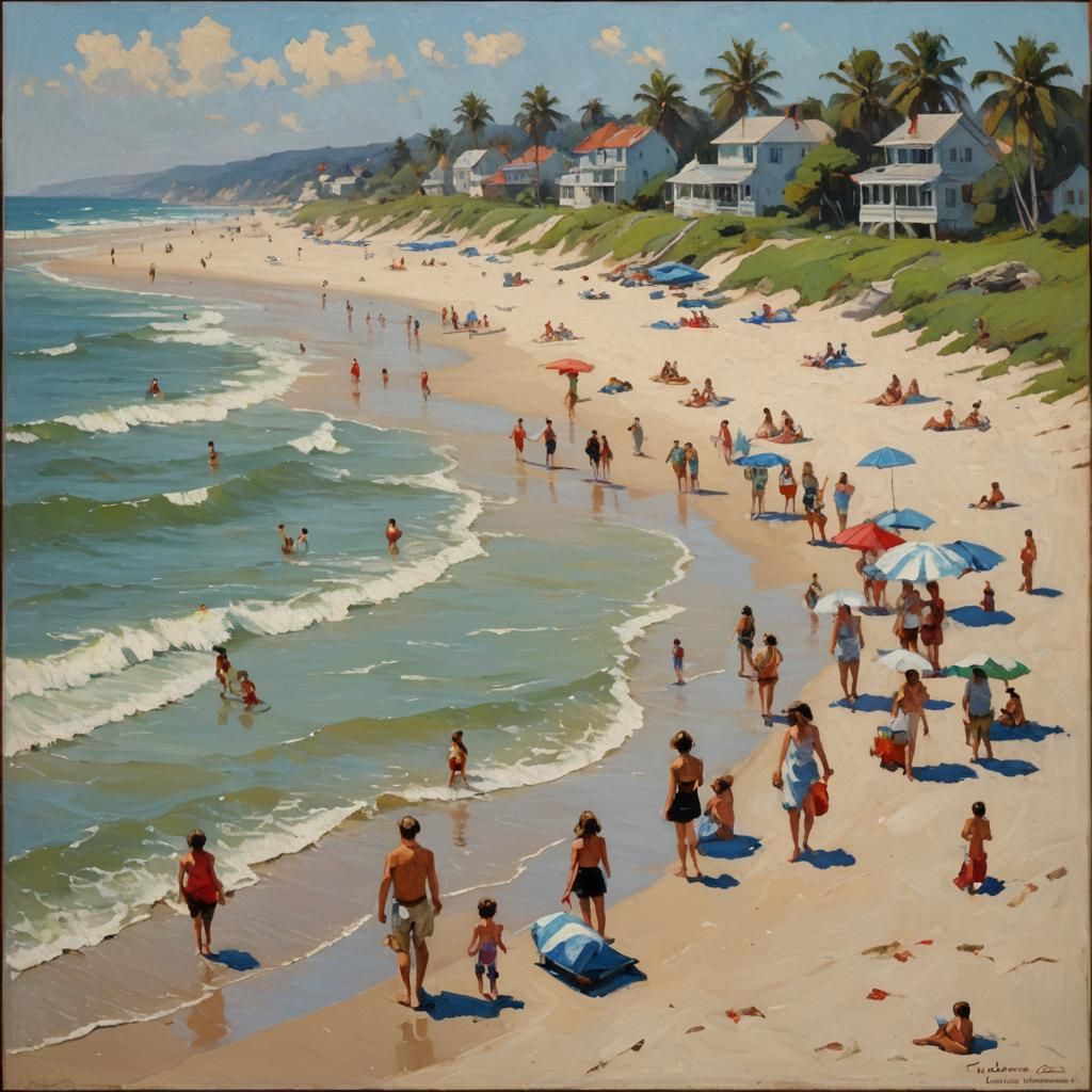 Decorative Modern Beach in Oil Painting Style
