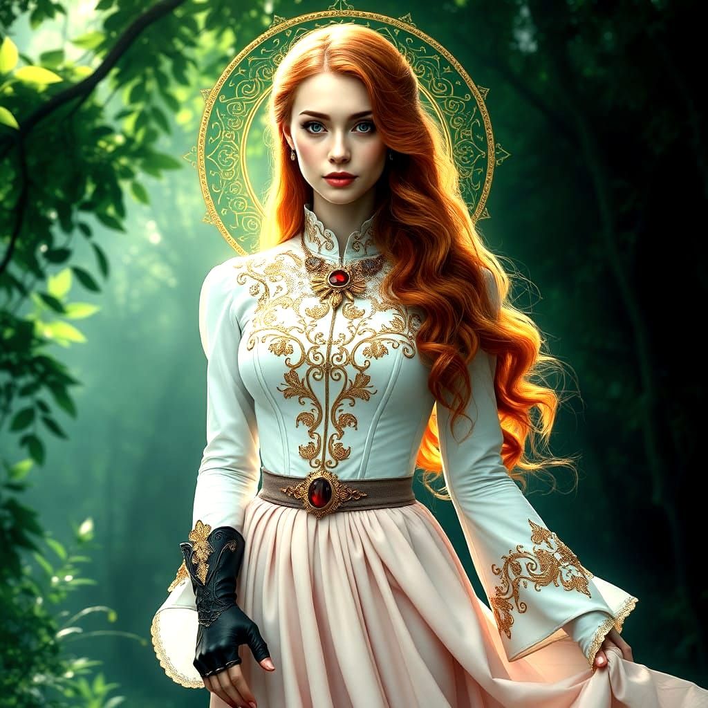 Ethereal Fantasy Warrior in Lush Green Forest