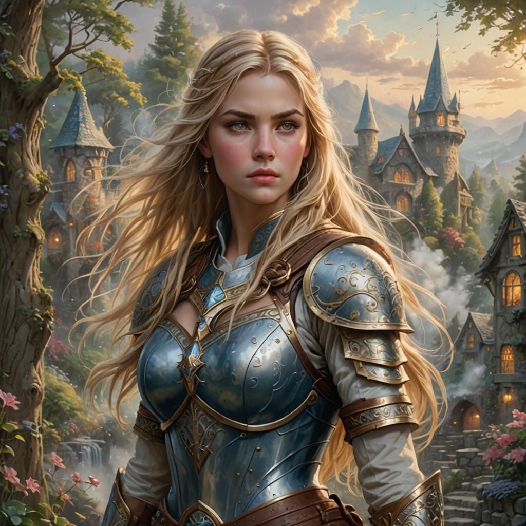Human female mercenary, with long blonde hair and hazel eyes.
