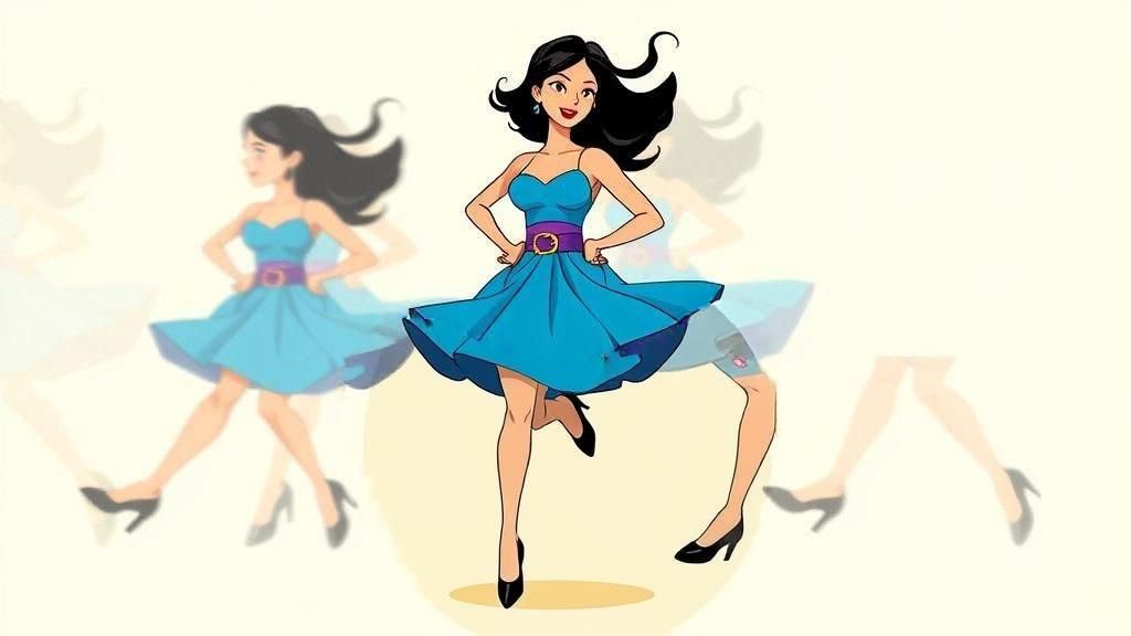 Anime-Style Cartoon Woman Tap Dancing Energetically