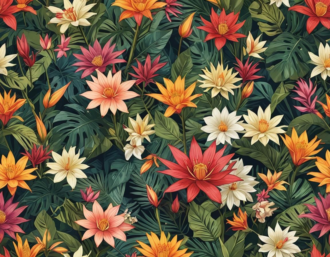 Exotic Flowers in Layered Composition