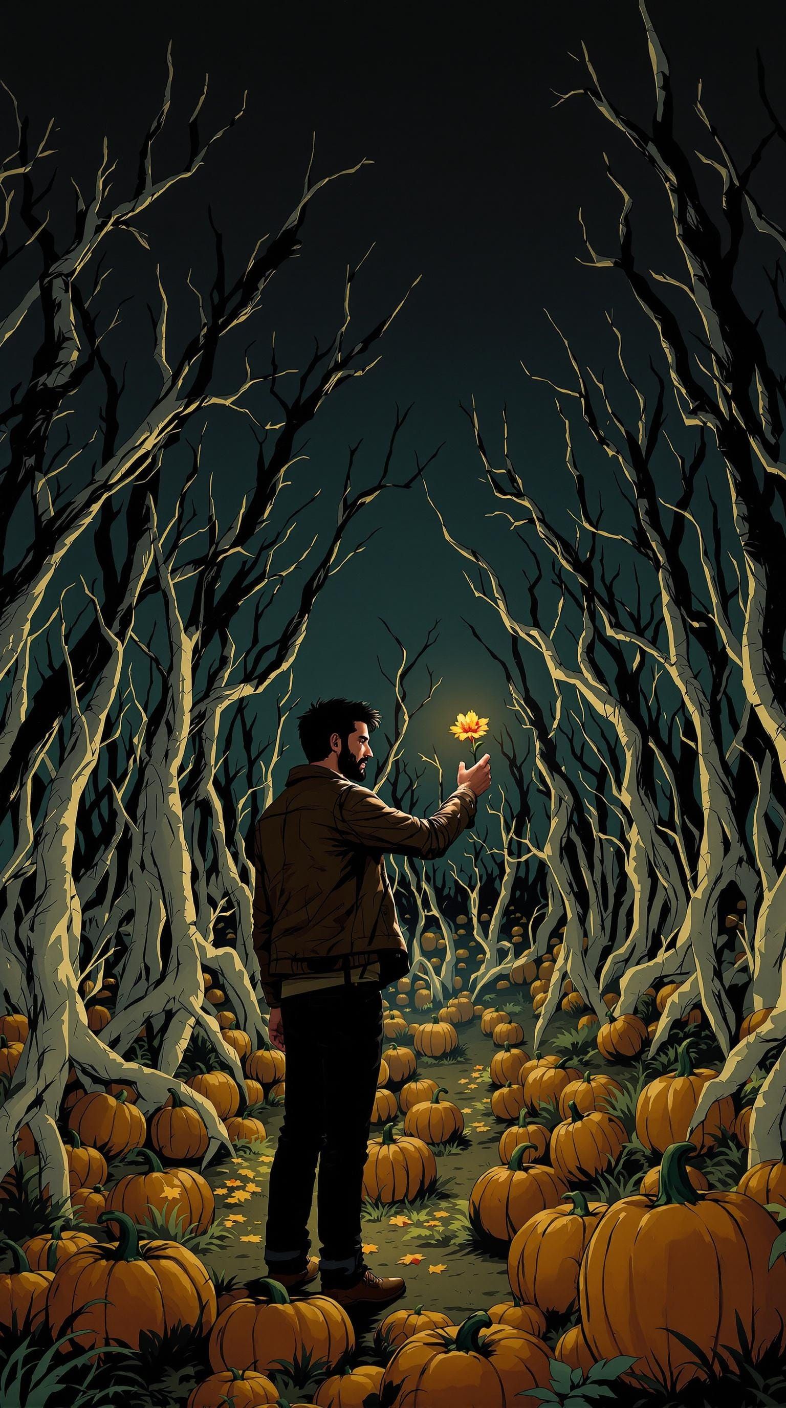 Suresh in Ghostly Pumpkin Field, Ghibli-esque Animation