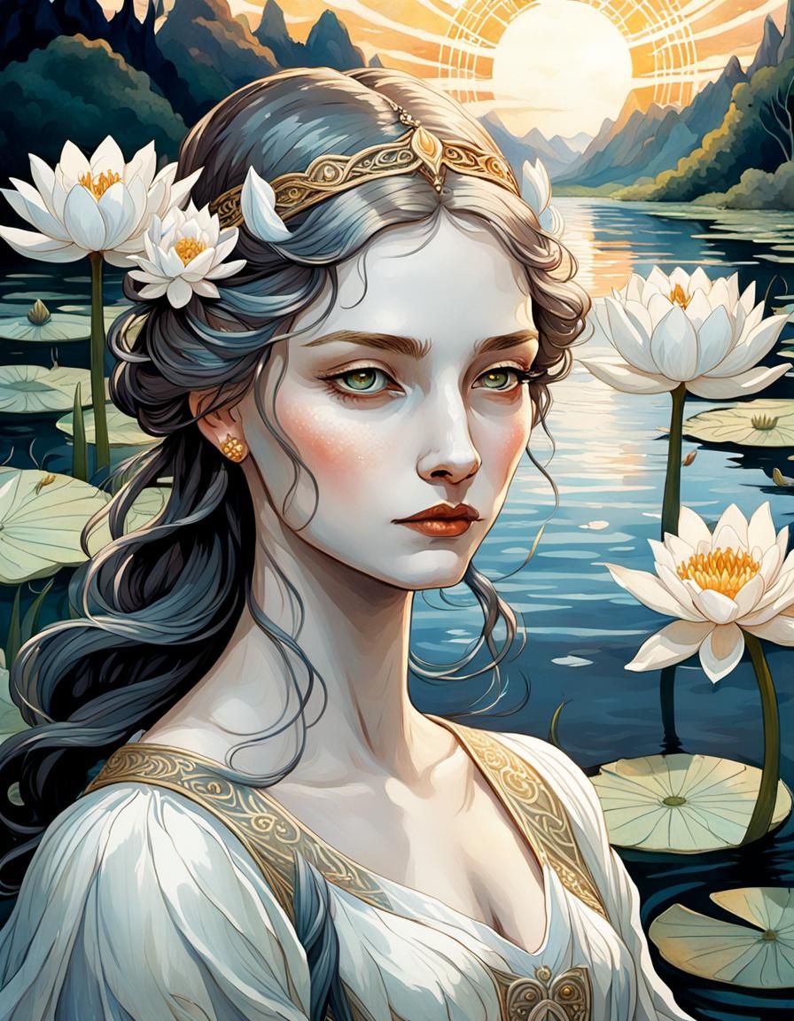 Swan Maiden Portrait in Art Nouveau Style