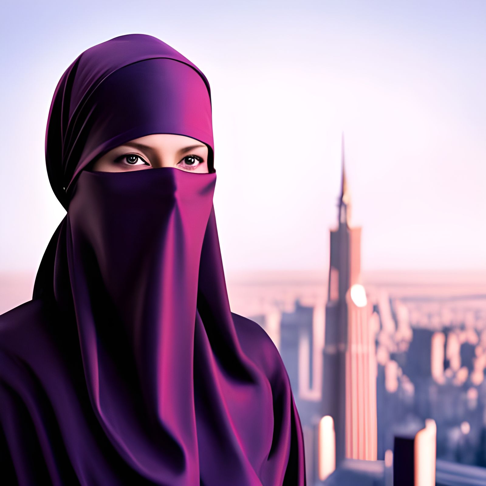 Beautiful Woman in Pink Niqab, Hyperrealistic Portrait