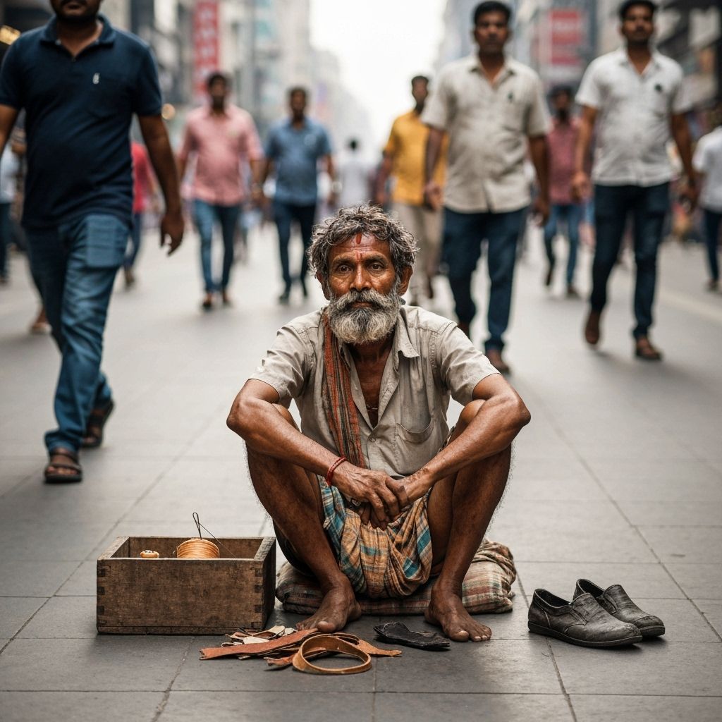 City Street Beggar: An Impressionist Gouache Portrait