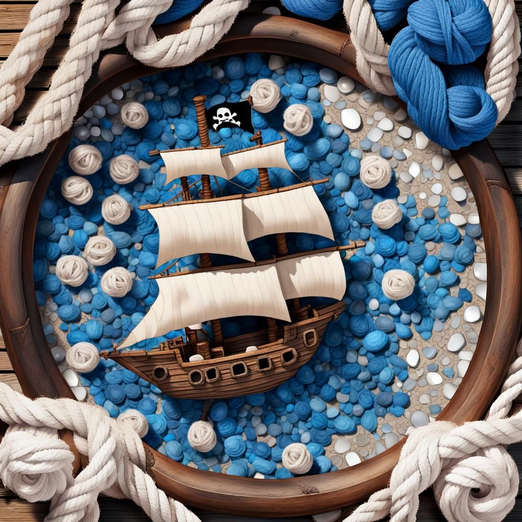 Craft Art Pirate Ship Model with Braided Rope