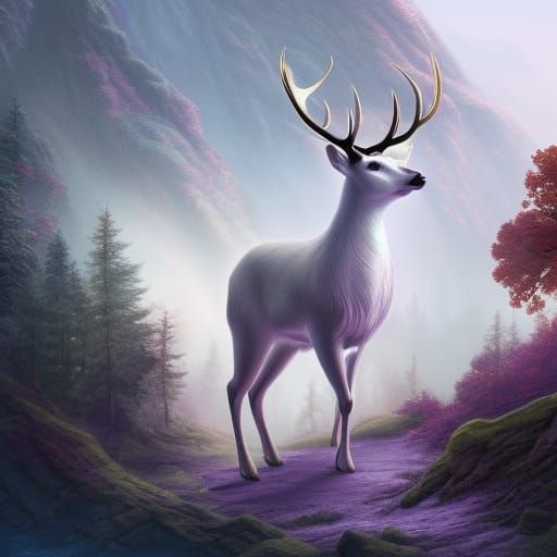 White Deer Spiritual Animal in Detailed Matte Painting