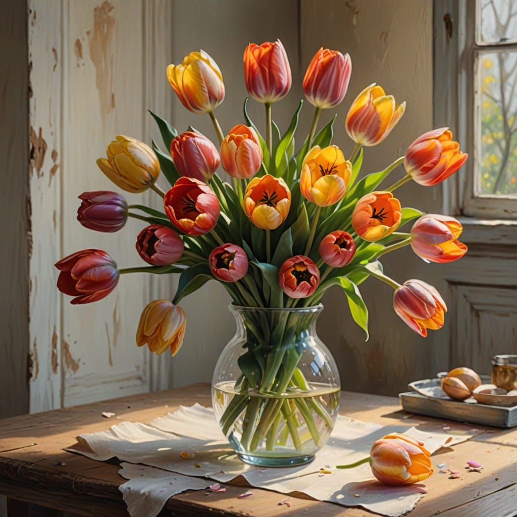 Vibrant Tulip Bouquet in Soft Focus, Inspired by Impressioni...