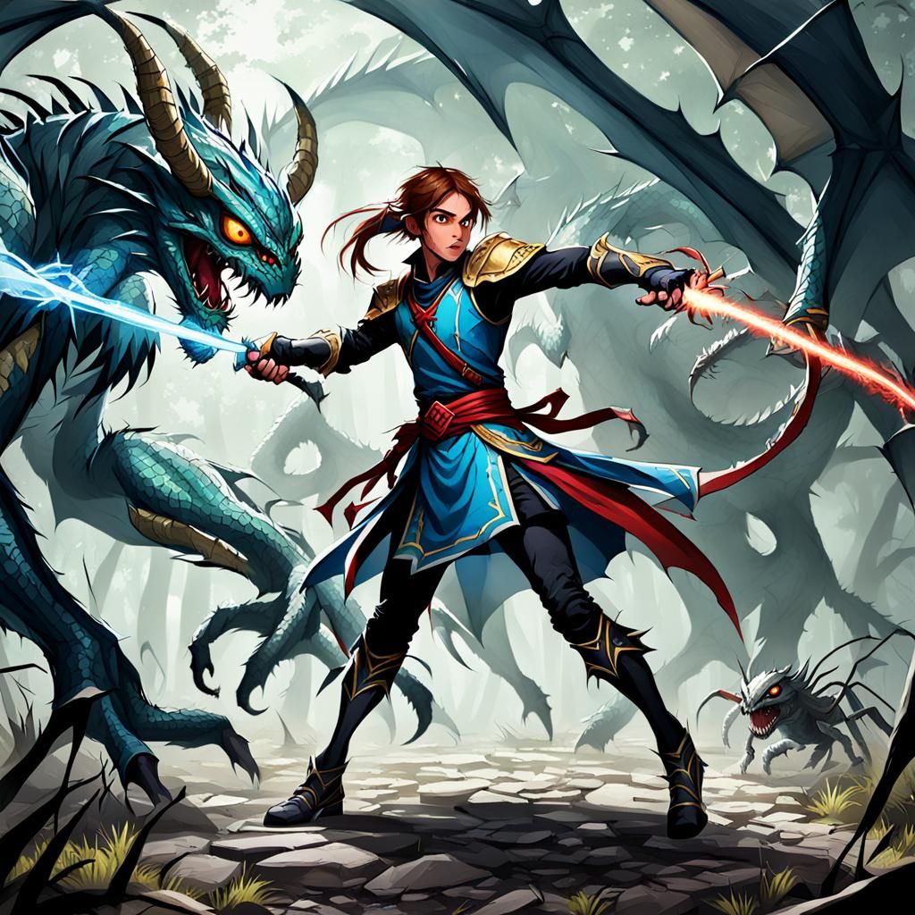 Epic Battle Against Dragons and Monster Spiders