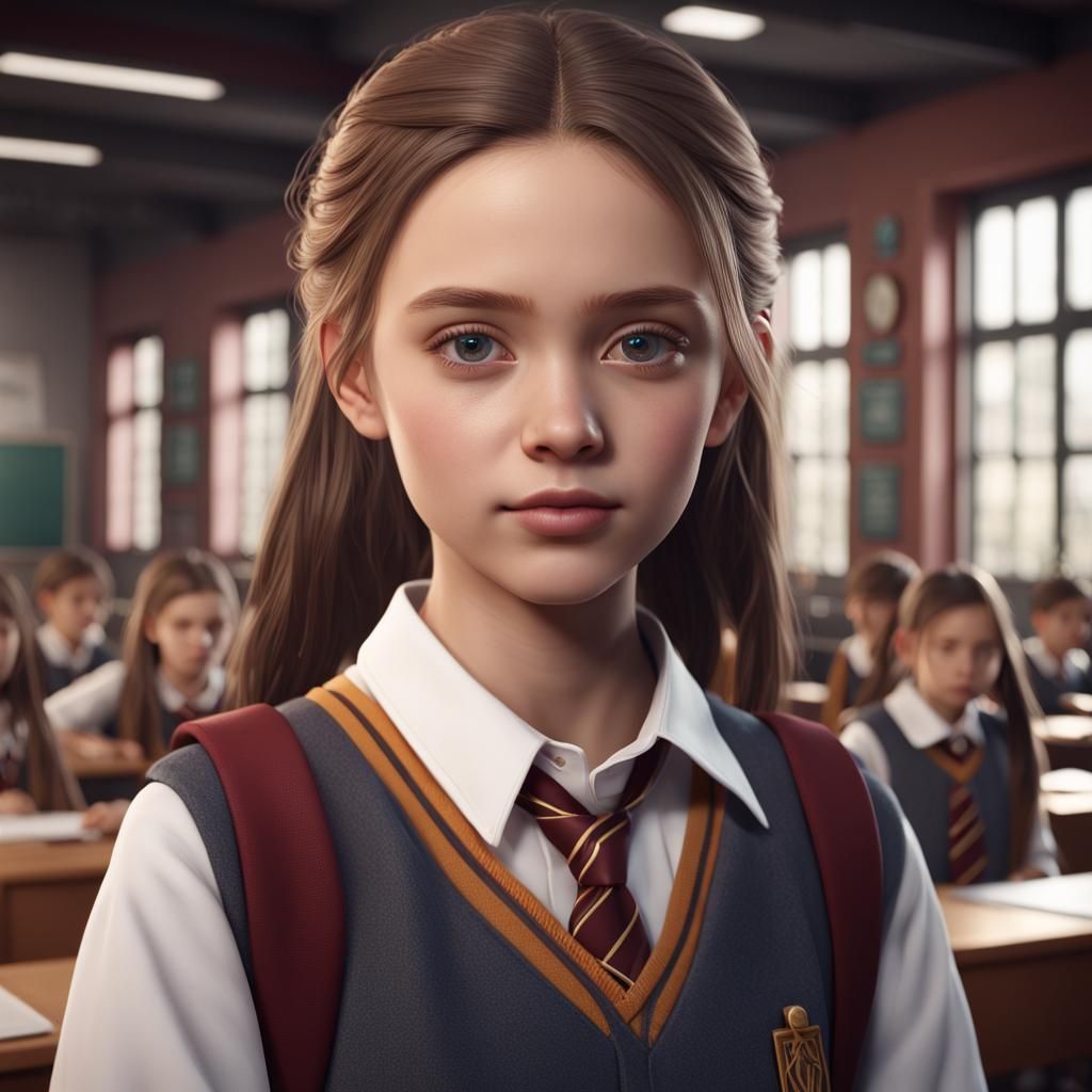 Realistic Portrait of Schoolgirl in High Definition