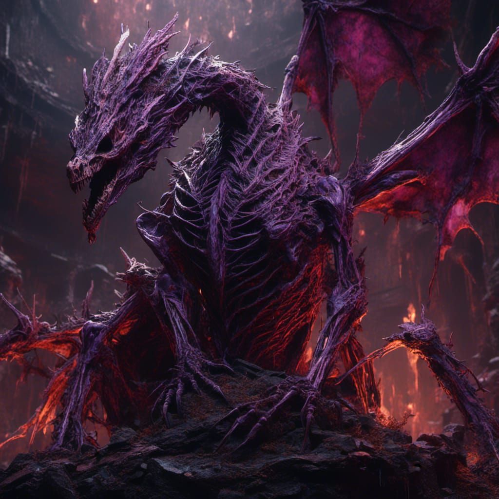 Macabre Skeleton Dragon in Dark Fantasy Art