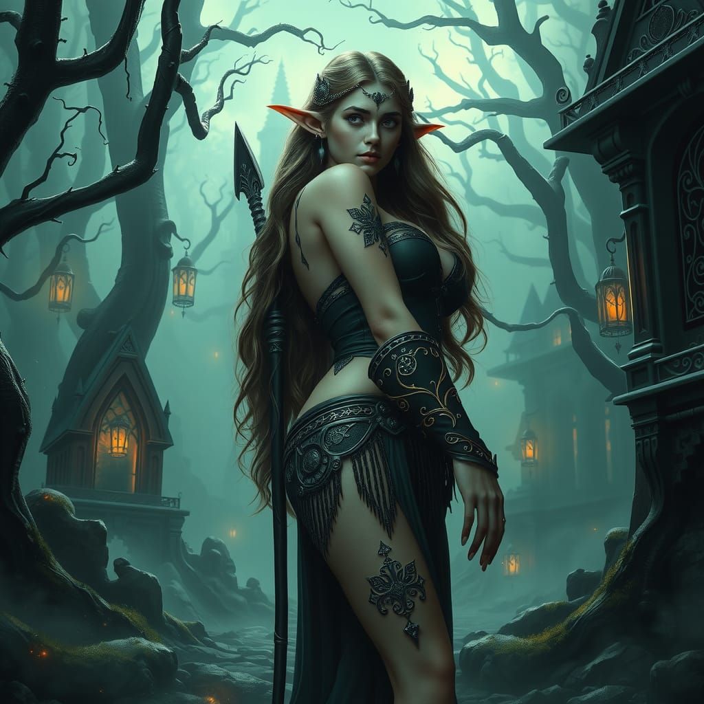 Curvy Elf in Gothic Forest: Fantasy Concept Art