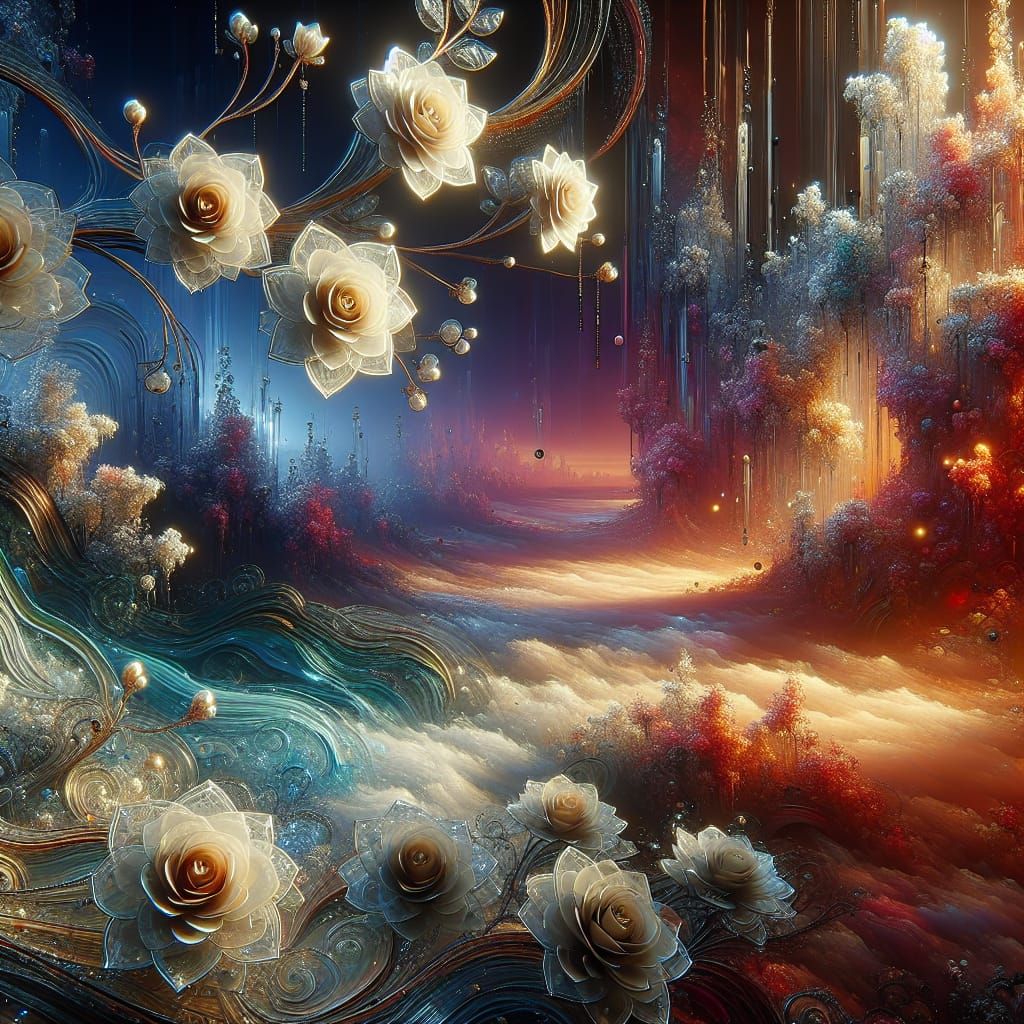 Fantastical Landscape with Glass Roses: Matte Painting