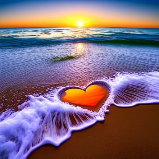 Heart Seashell Sand Art with Uranium Glass Reflections