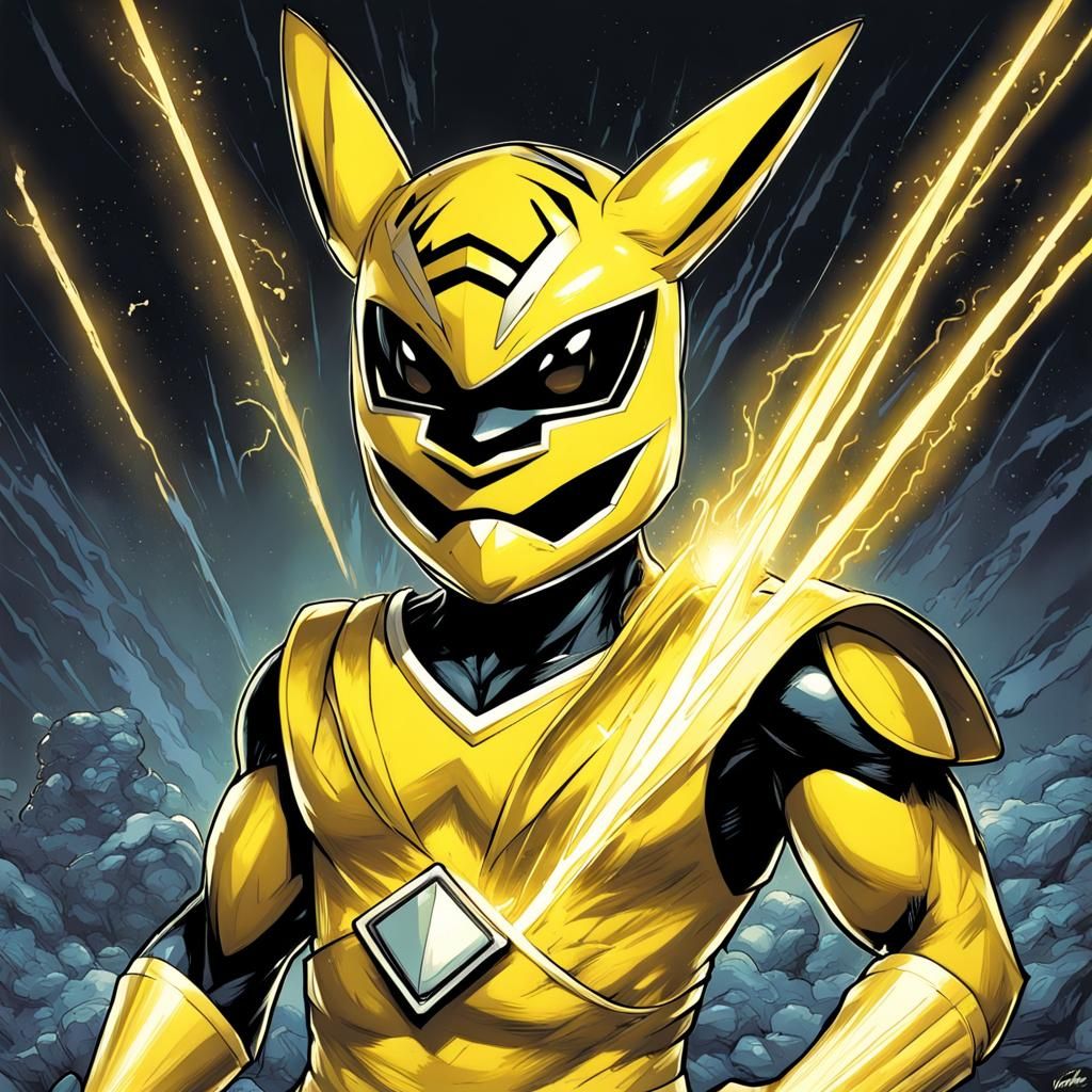 Pikachu as Yellow Power Ranger in Comic Art