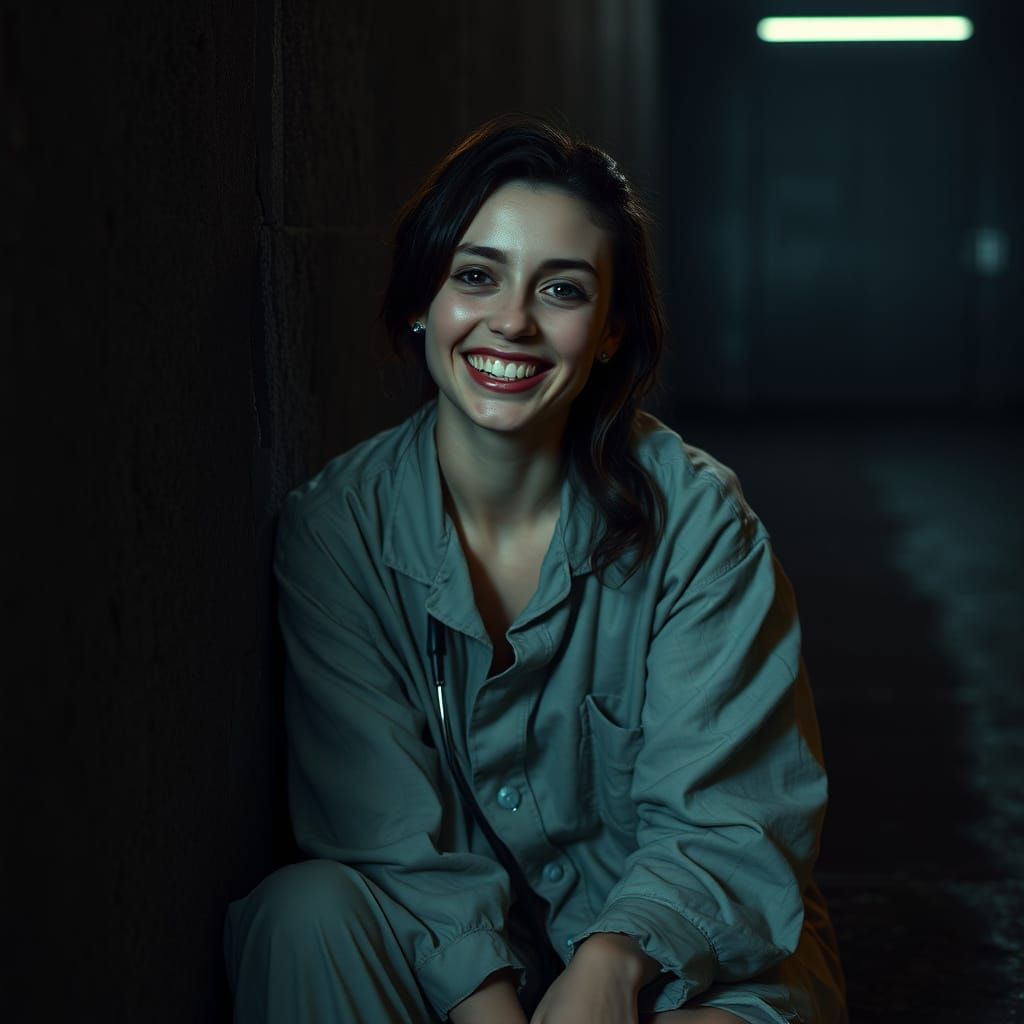 Haunting Straightjacket Portrait in Retro-Futuristic Style