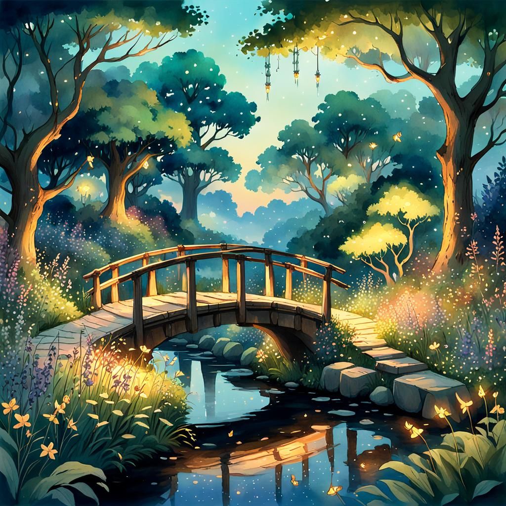 Twilight Garden Scene in Anime Style