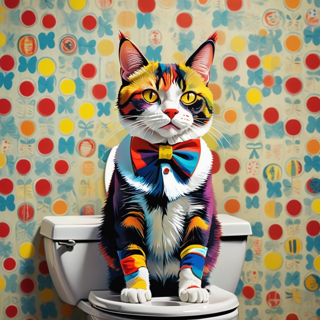 Clown Cat in Toilet: A Pop Art Illustration