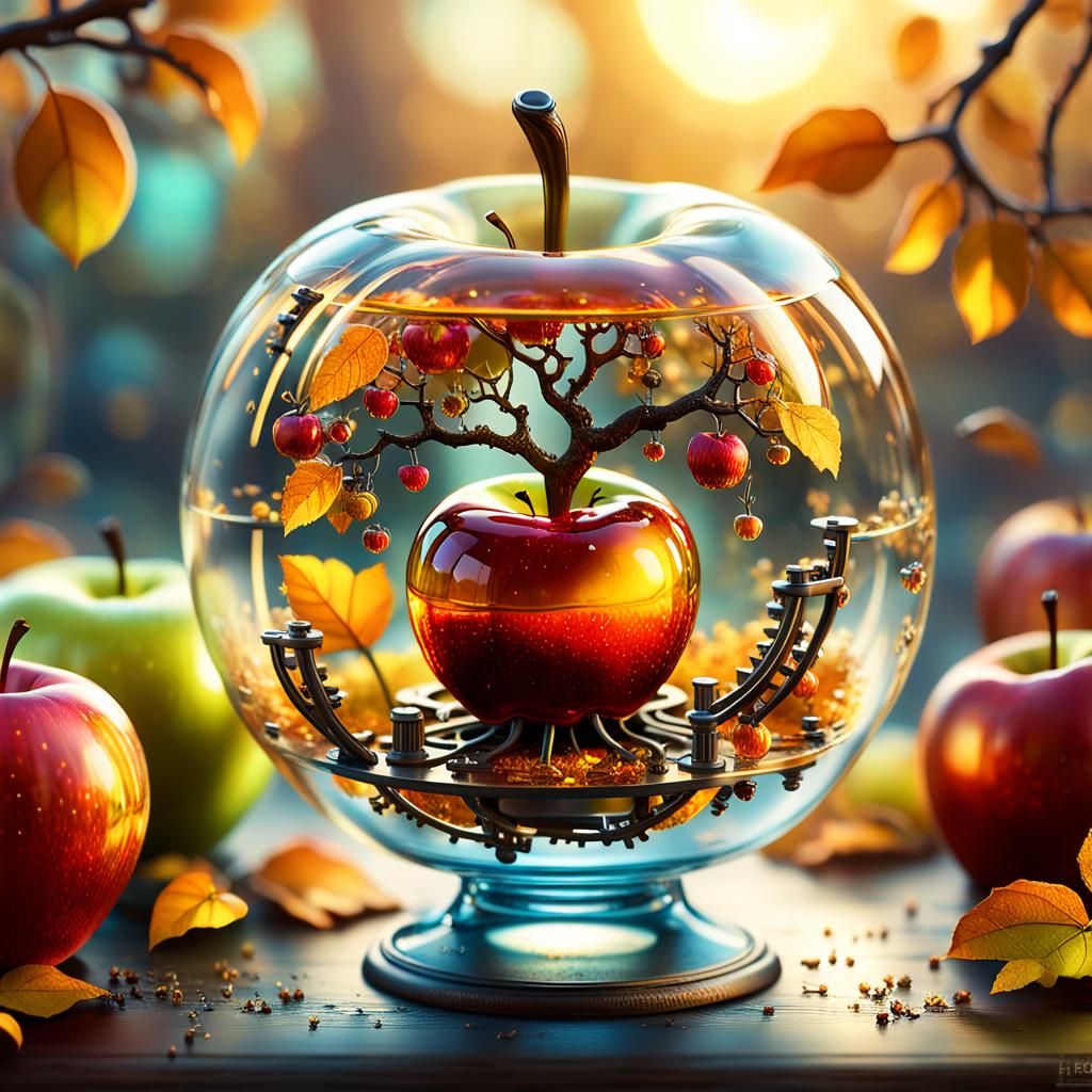 Glass Apple with Miniature Autumn Orchard, Mechanistic Conce...