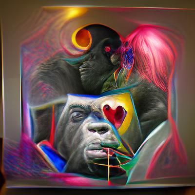 Renaissance Gorilla in Love: Mixed Media Painting