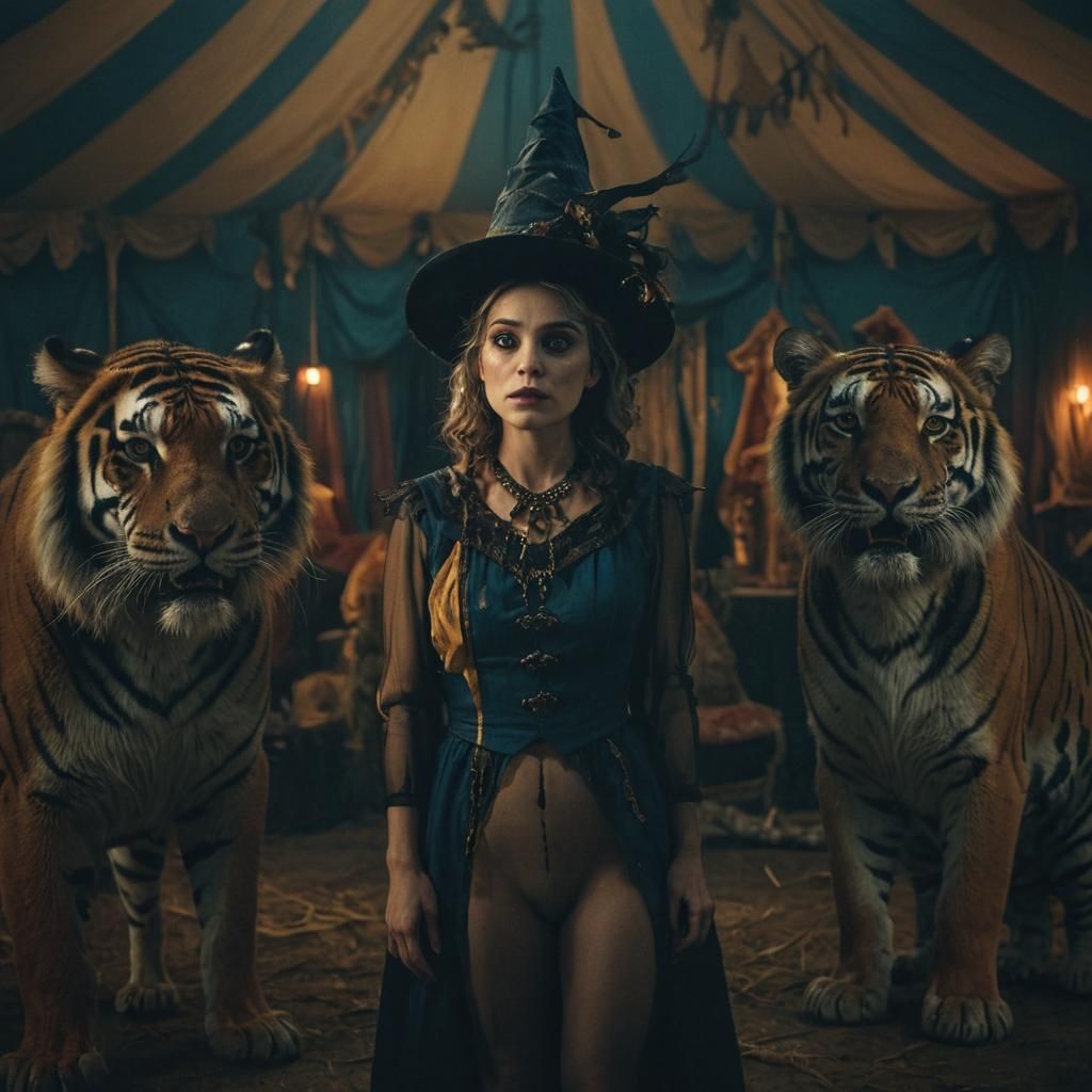 Creepy Circus Witch and Two-Headed Tigers