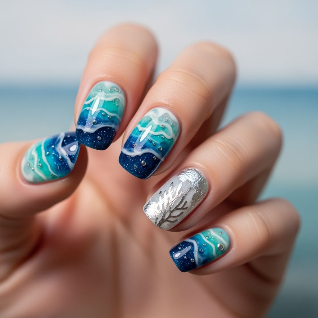 Ocean Wave Nail Art in Resin
