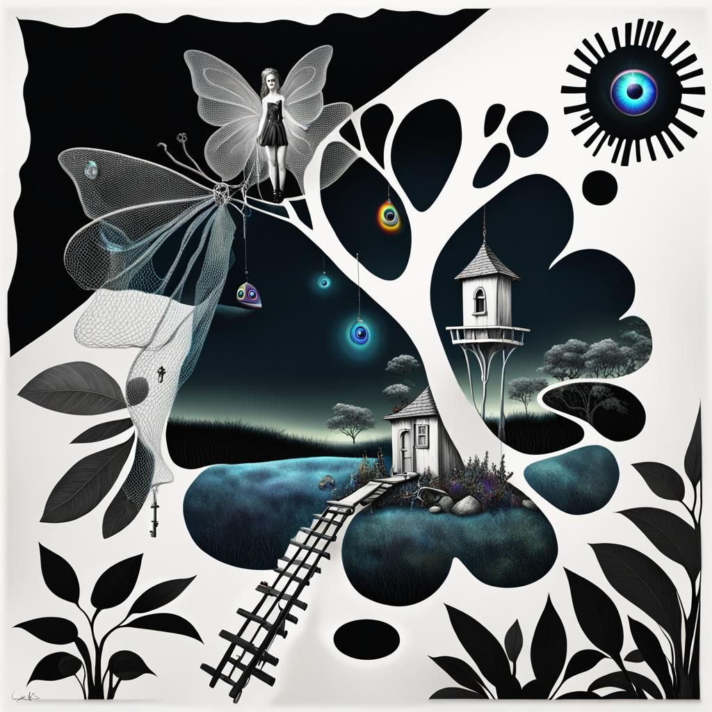 Surreal Treehouse and Fairy Godmother Digital Art