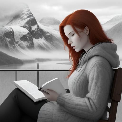 Nordic Woman Reading: Black and White Pen Art