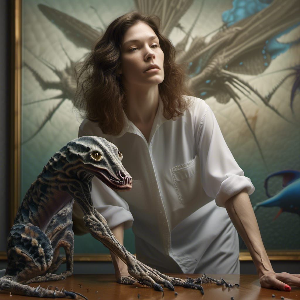 Surreal Portraits in White Laboratory, Detailed Matte Painti...