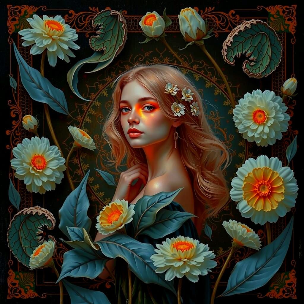 Bioluminescent Forest Figure in Warm Oil Painting Style