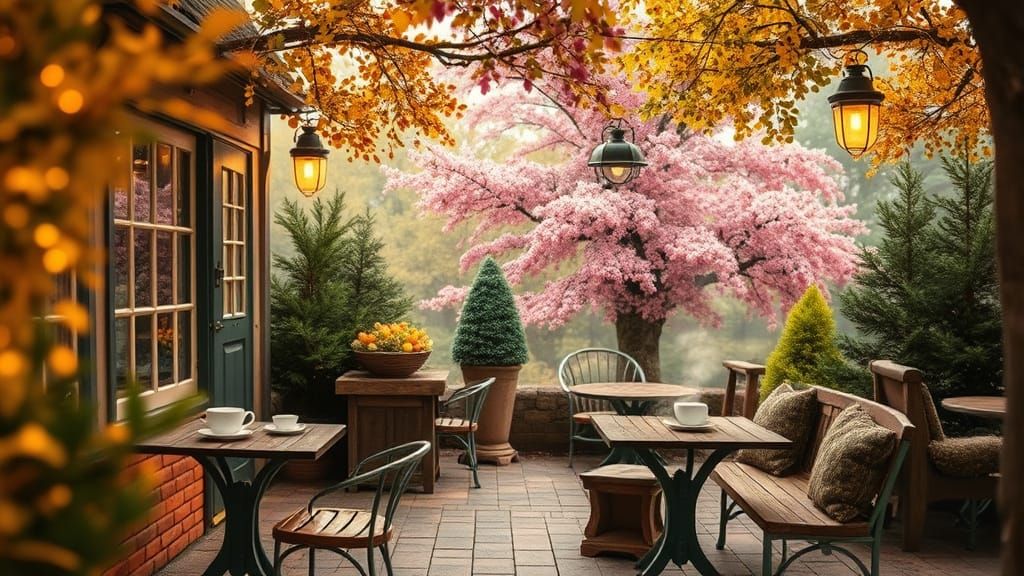 Enchanting Tea Shop in Whimsical Forest, Illustration Style