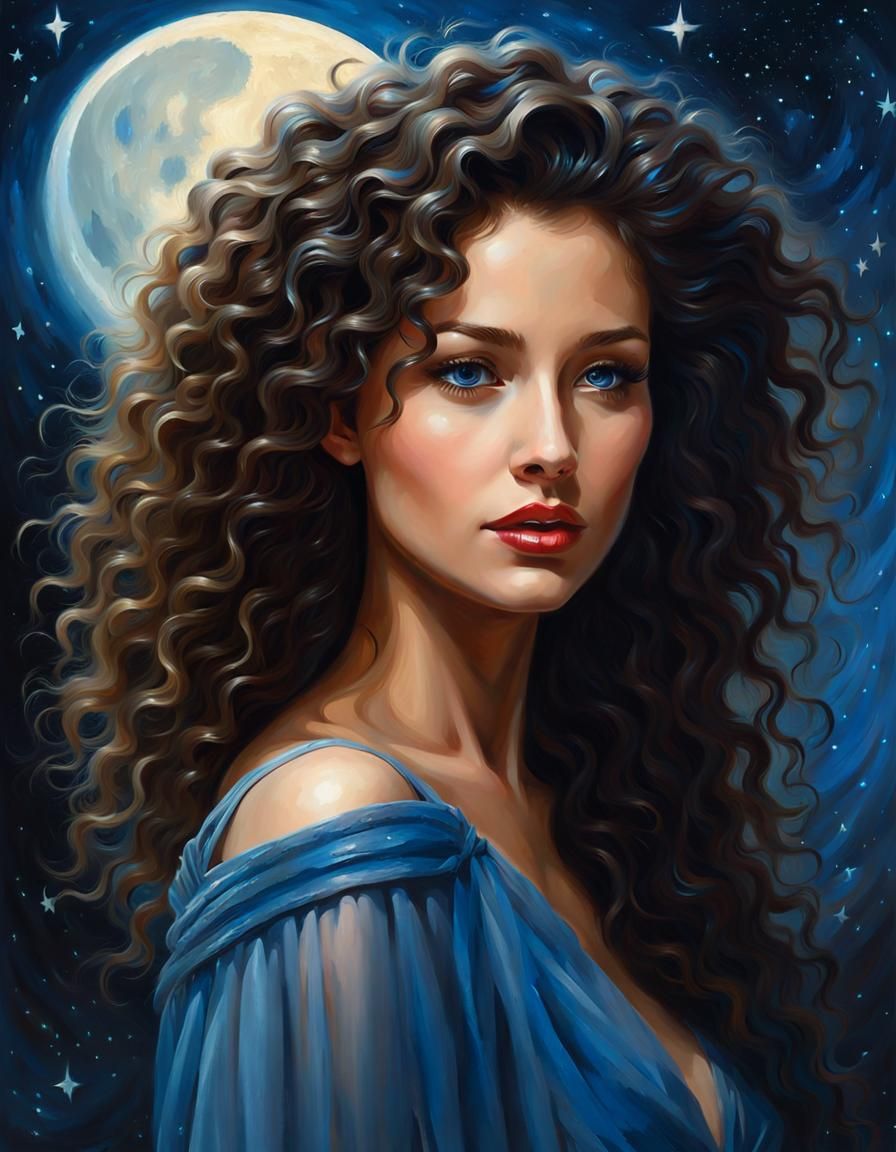 Beautiful Woman with Curly Hair, Matte Painting