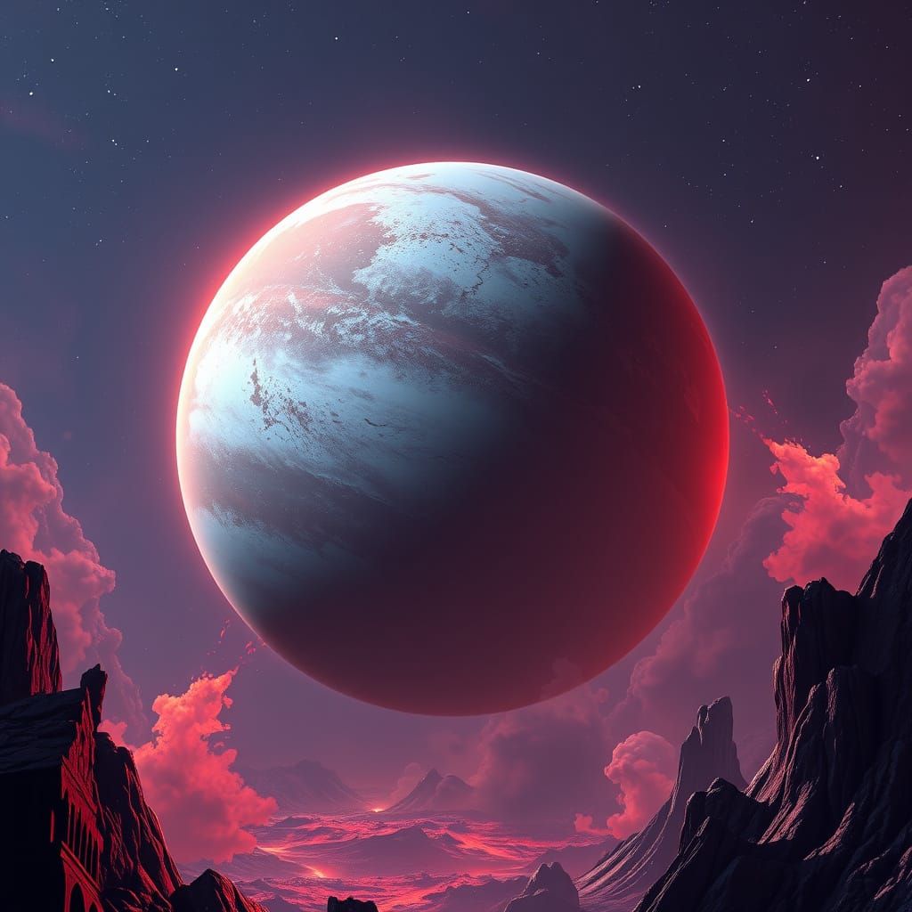 Distant Ice Planet in Vibrant Fantasy Art