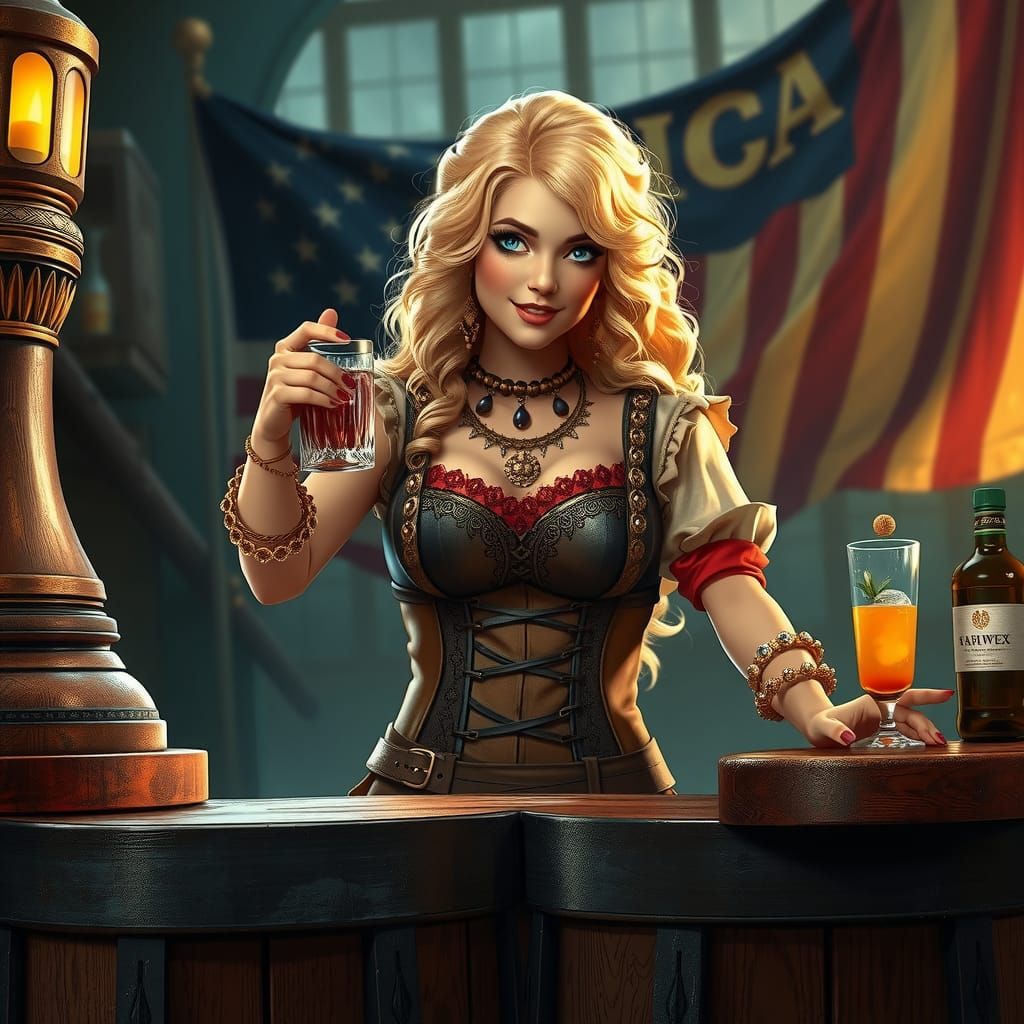Blonde Pirate Bartender at Rum Barrel Bar