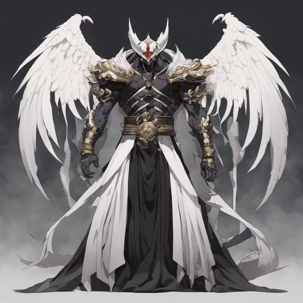 Winged Humanoid Figure with Eight-Handled Wheel