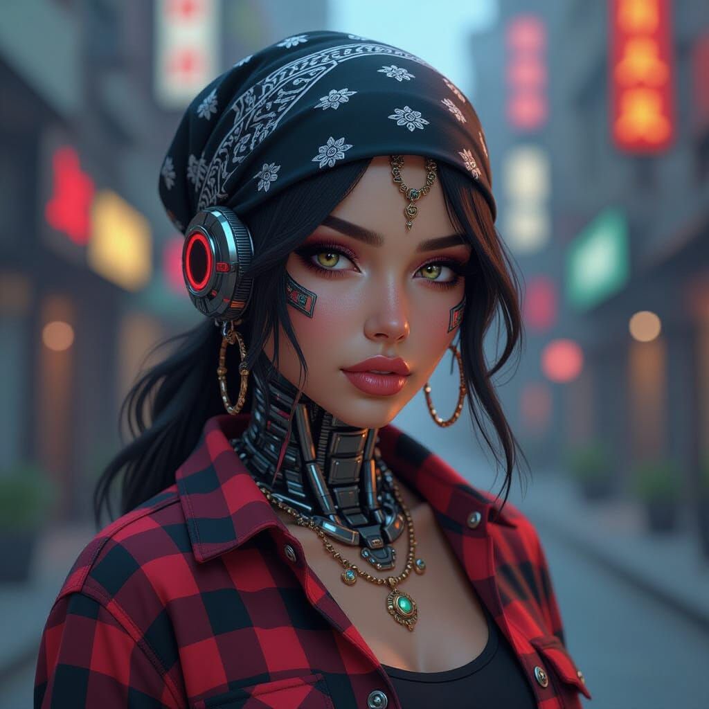 Futuristic Cyborg Chola Portrait in Dark Fantasy Style