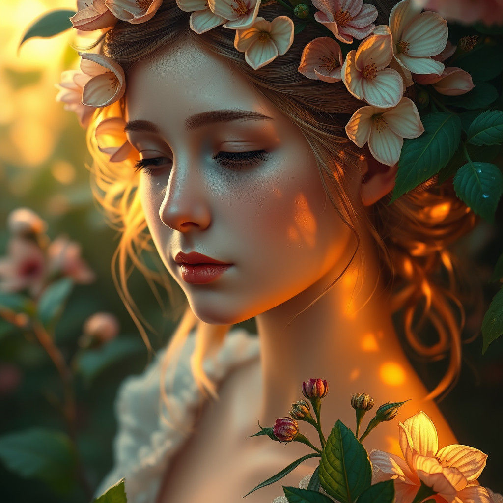 Ethereal Flower Girl in Art Nouveau Style