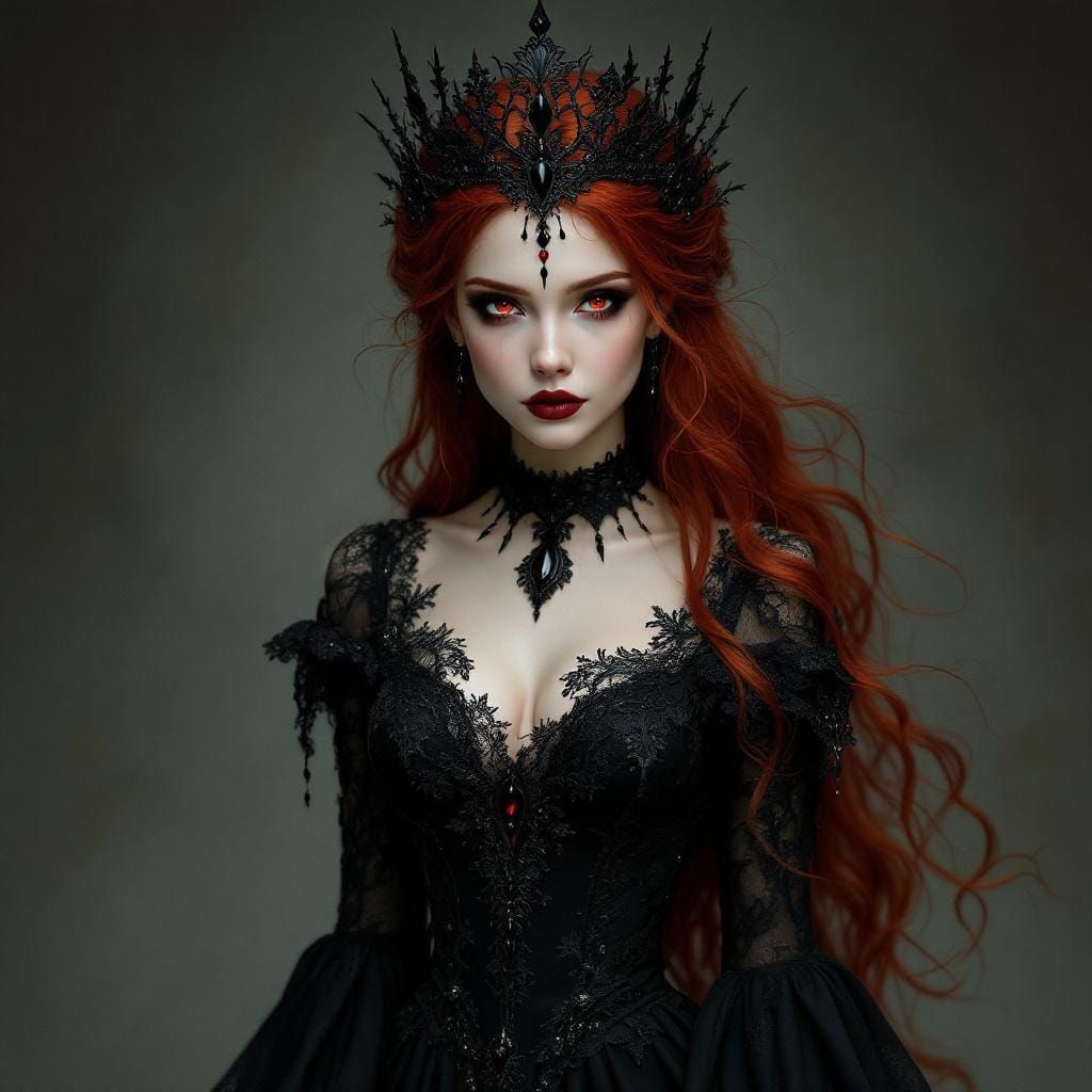 Mystical Red-Haired Woman in Gothic Elegance
