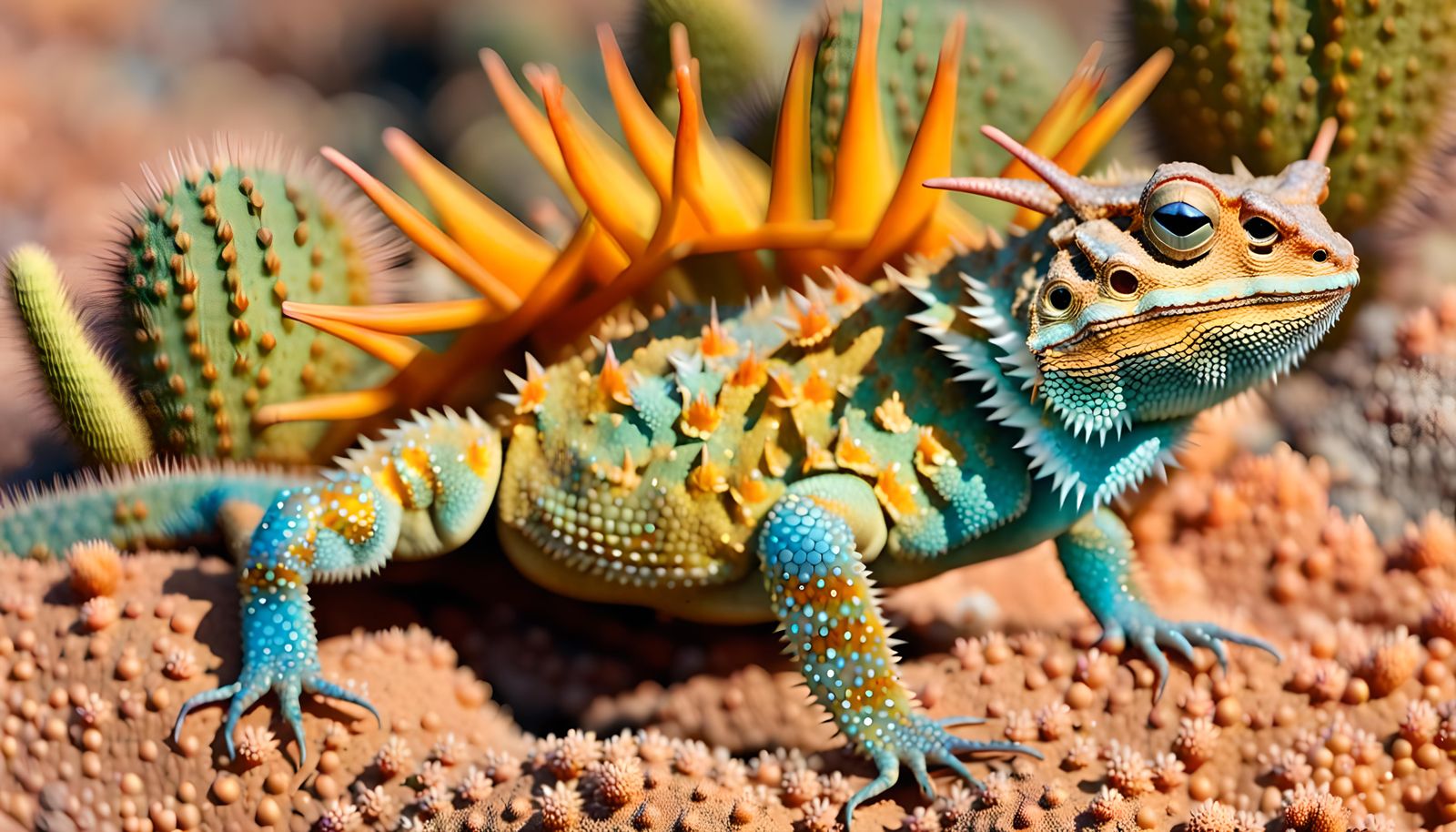 Iridescent Dragon-Scaled Lizard in Desert Landscape