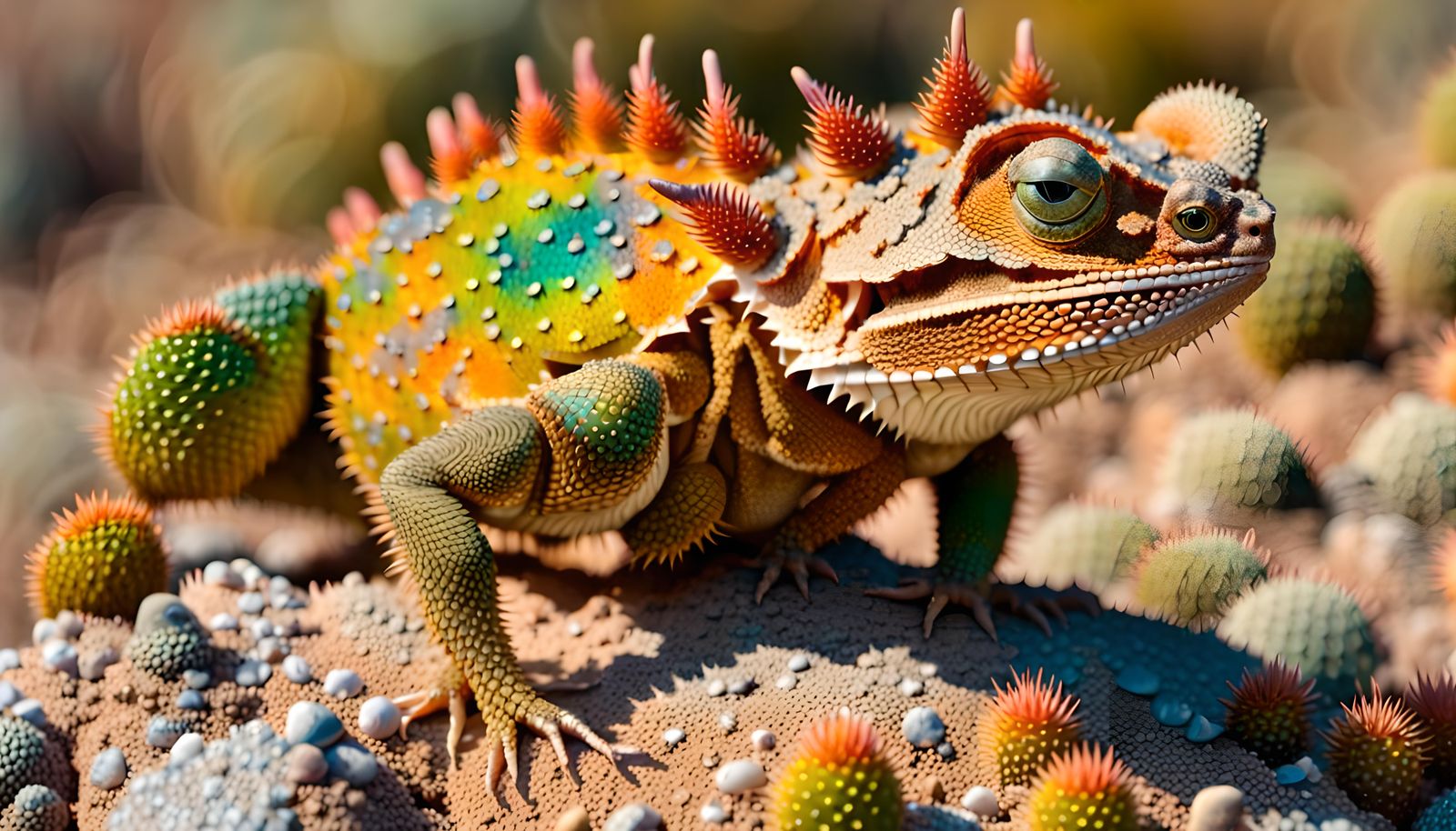 Smiling Dragon-Scaled Lizard in Desert Landscape