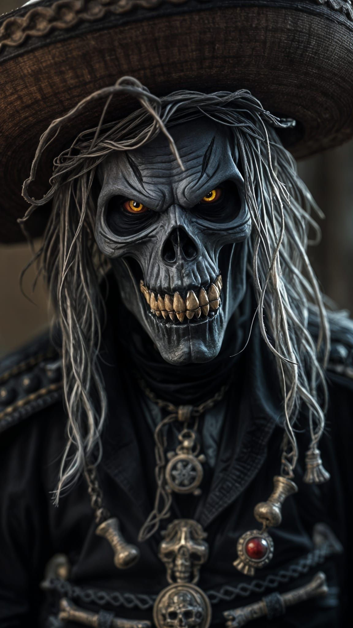 Creepy Skeletal Charro Dressed as Angry Mexican