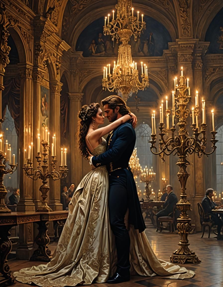 Romantic Embrace: Historical Novel Cover in Digital Painting