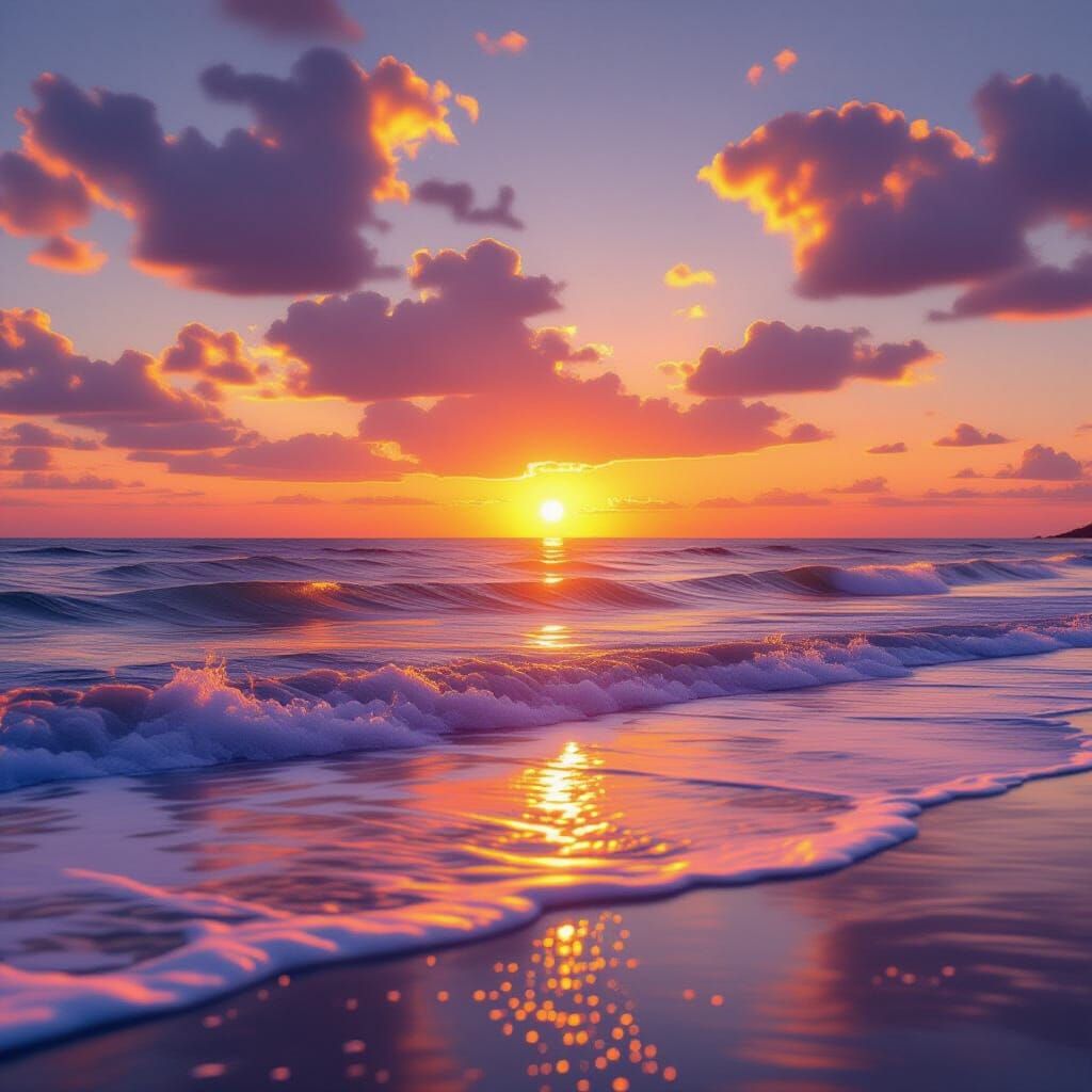 Golden Hour Sunset Over Gentle Waves