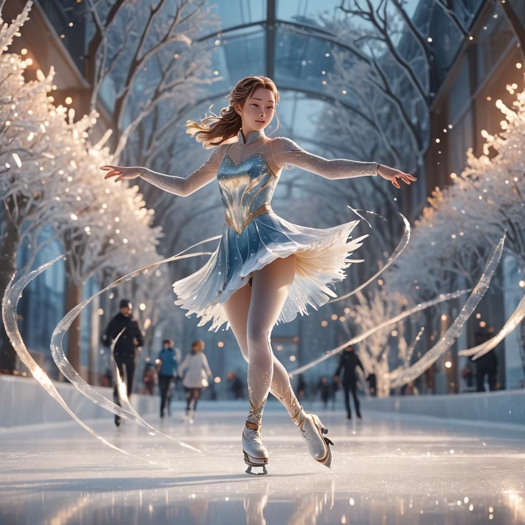 Icy Anime Ice Skater in 3D Digital Art