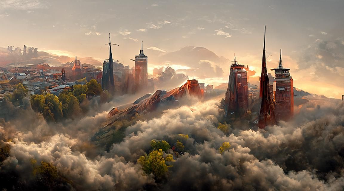 Serene Cityscape at Golden Hour: Digital Art