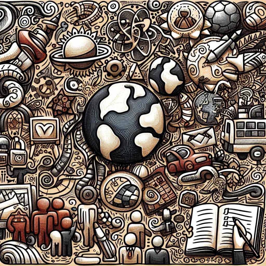 Detailed World Doodle as Oil Painting