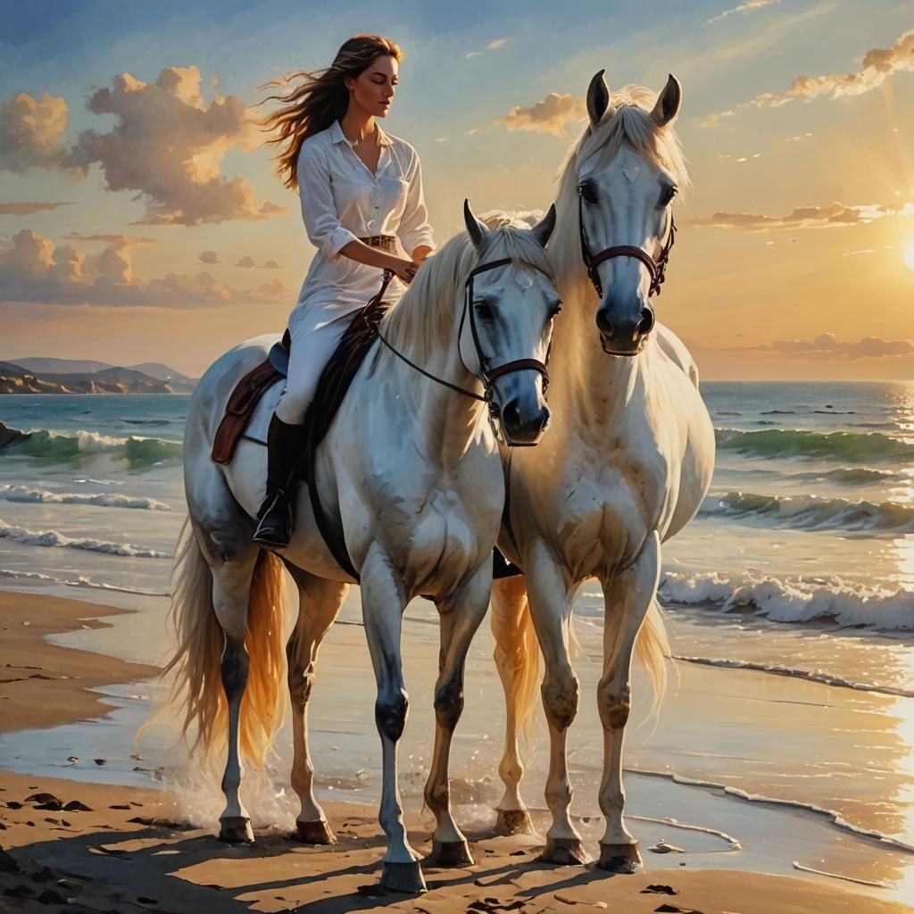 Girl and White Horse at Seaside as Matte Painting