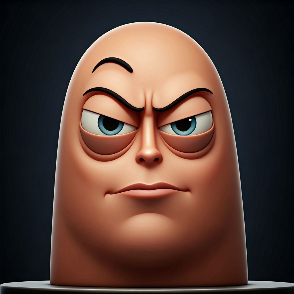 Cartoon Smiling Cake with Passive-Aggressive Eyes